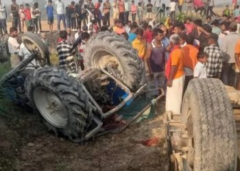 अपनहि चलावल ट्रैक्टर पलटल, चालक साह के मृत्यु