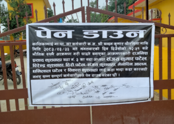 कालिकामाई गाँवपालिकामे दफ्तर के अंदरिये कर्मचारी पर कुटाई, दोसियन पर कारवाई के माँग करत कर्मचारी लोग के पेन डाउन आंदोलन शुरू
